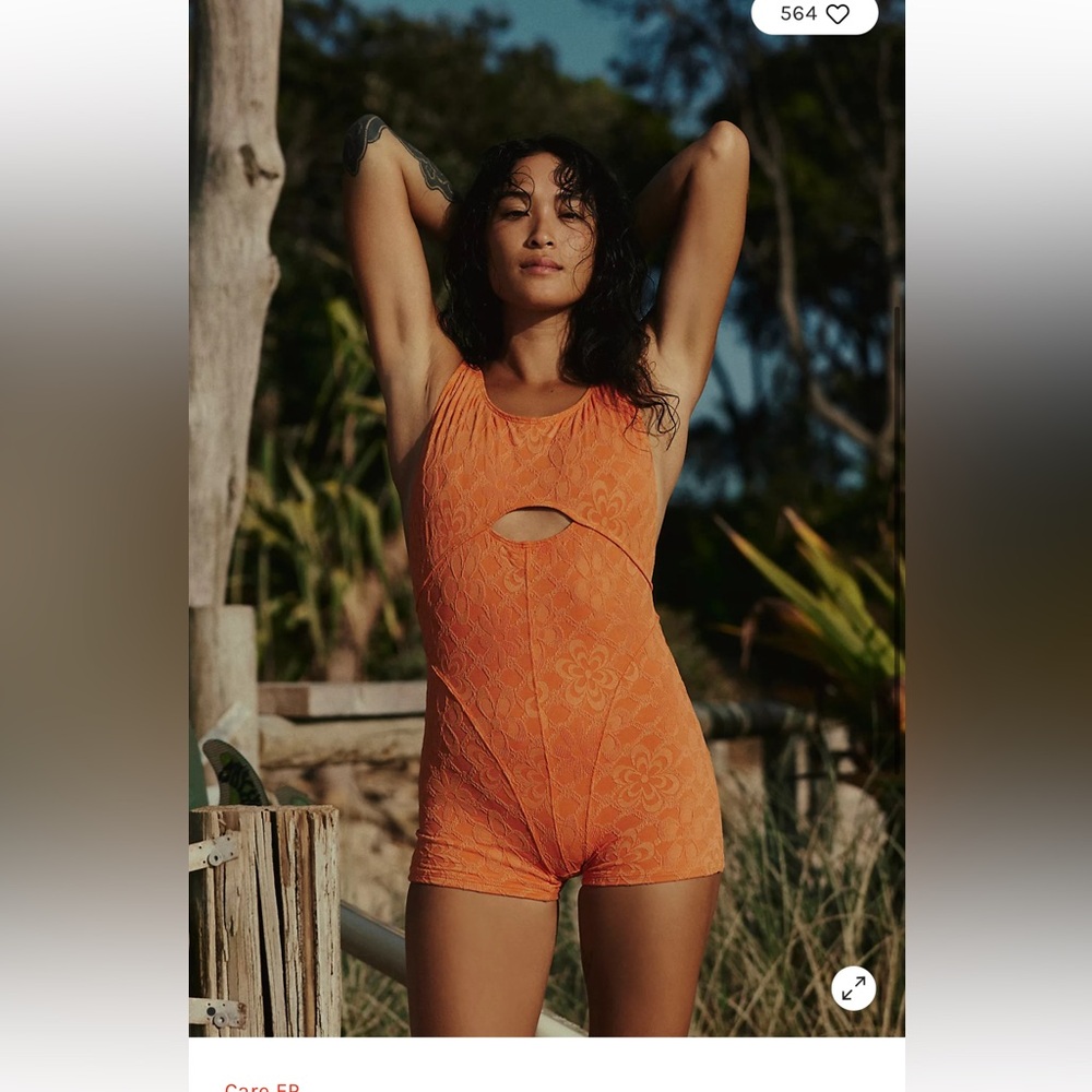 Free People free-est Jane Surf One Piece Surf Suit Clementine Orange-NWOT